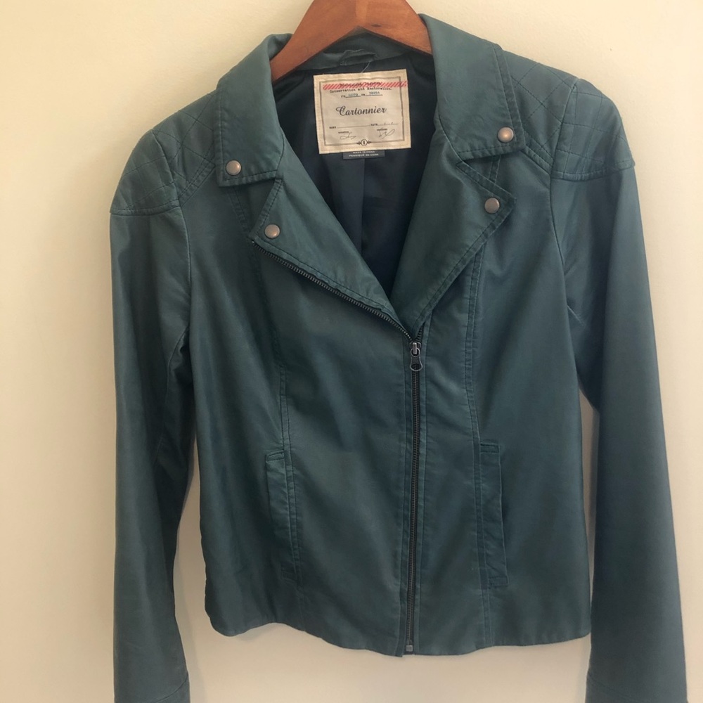 Turquoise Faux/Vegan Leather Jacket